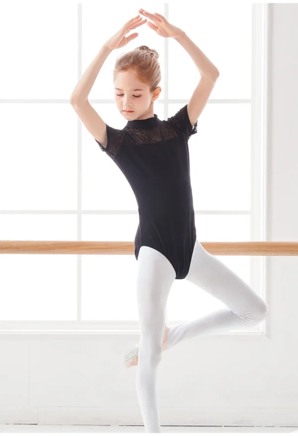 Gymnastics Leotard Ballet Kids Dance Bodysuit Leotards Girls Lace Splice Costumes Children Stand Collar Ballet Dance Leotard
